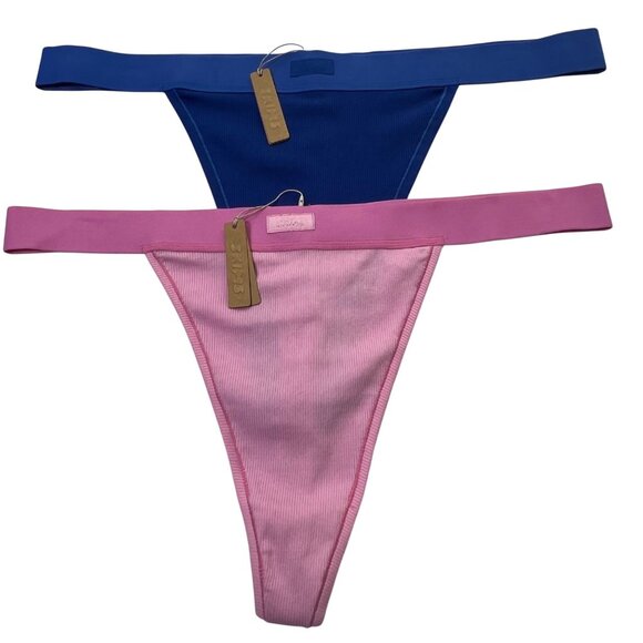 SKIMS Cotton Rib Thong Lot of 2 Bubble Gum Cobalt 3X - Picture 11 of 11